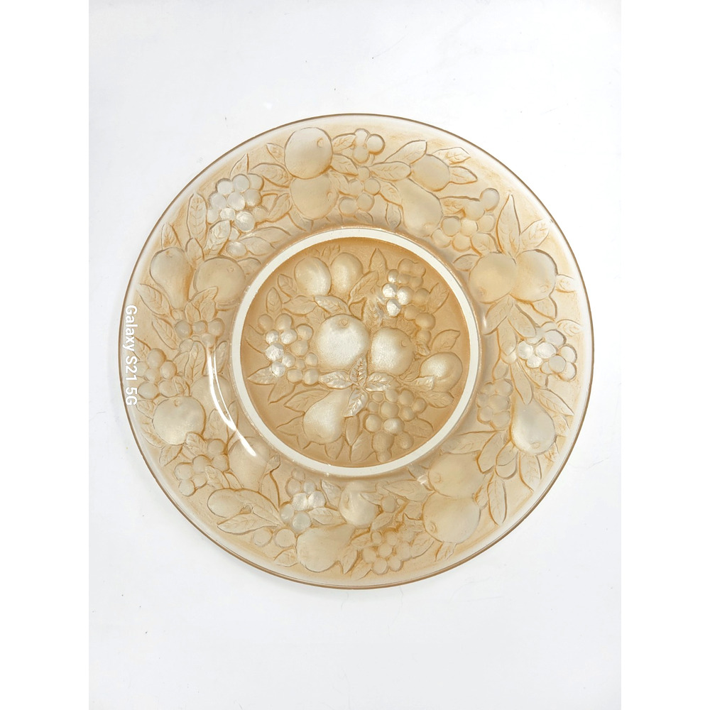 Vintage Uranium Consolidated Glass Martele Five Fruits Plates 8 Pc RARE 1920's